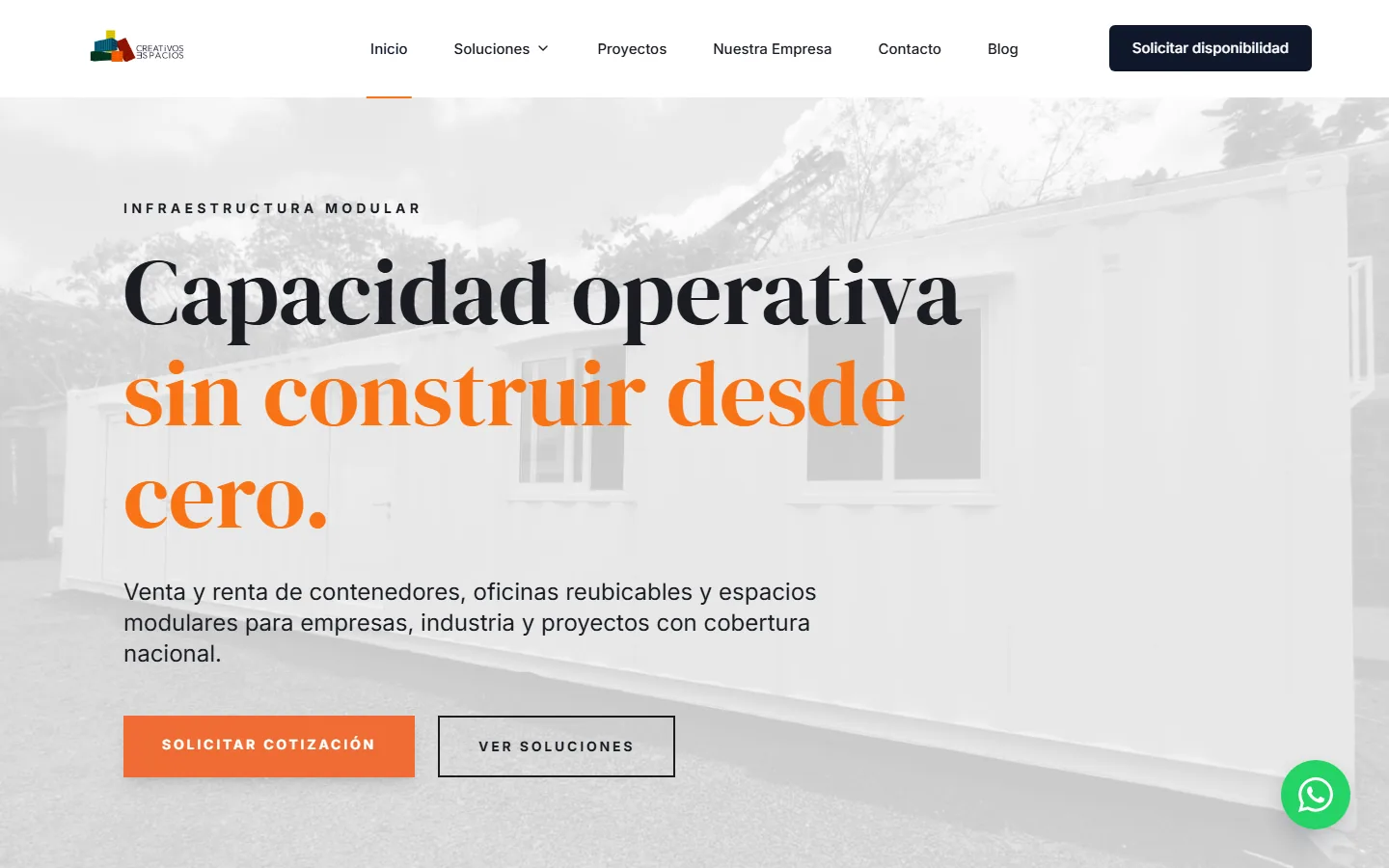 Captura del sitio de Creativos Espacios