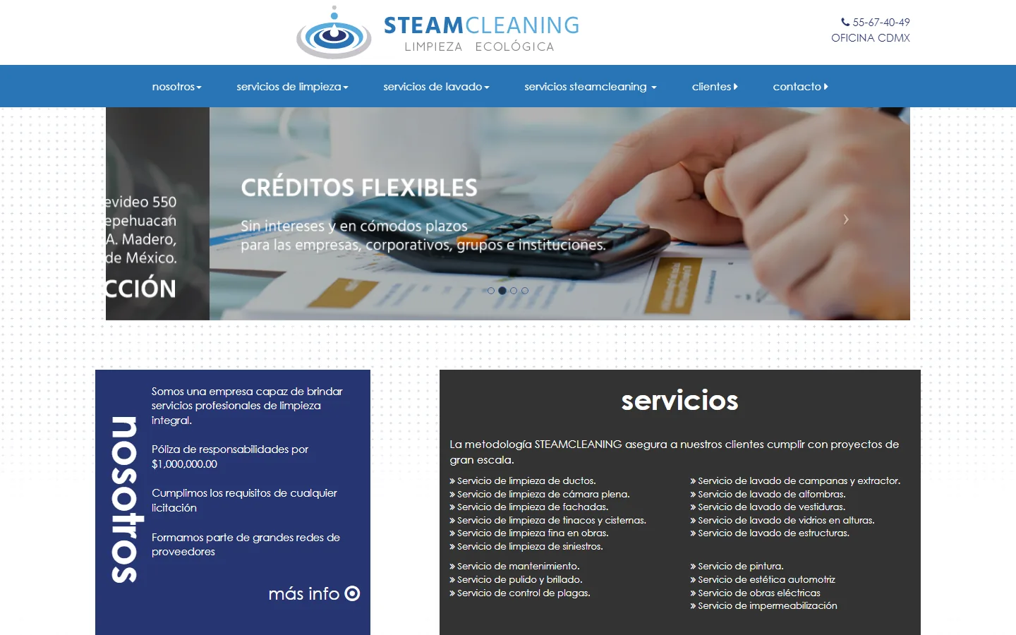 Captura del sitio de SteamCleaning