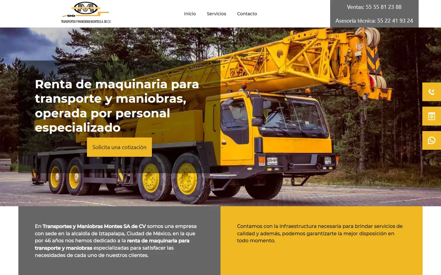 Captura del sitio de Transportes Montes
