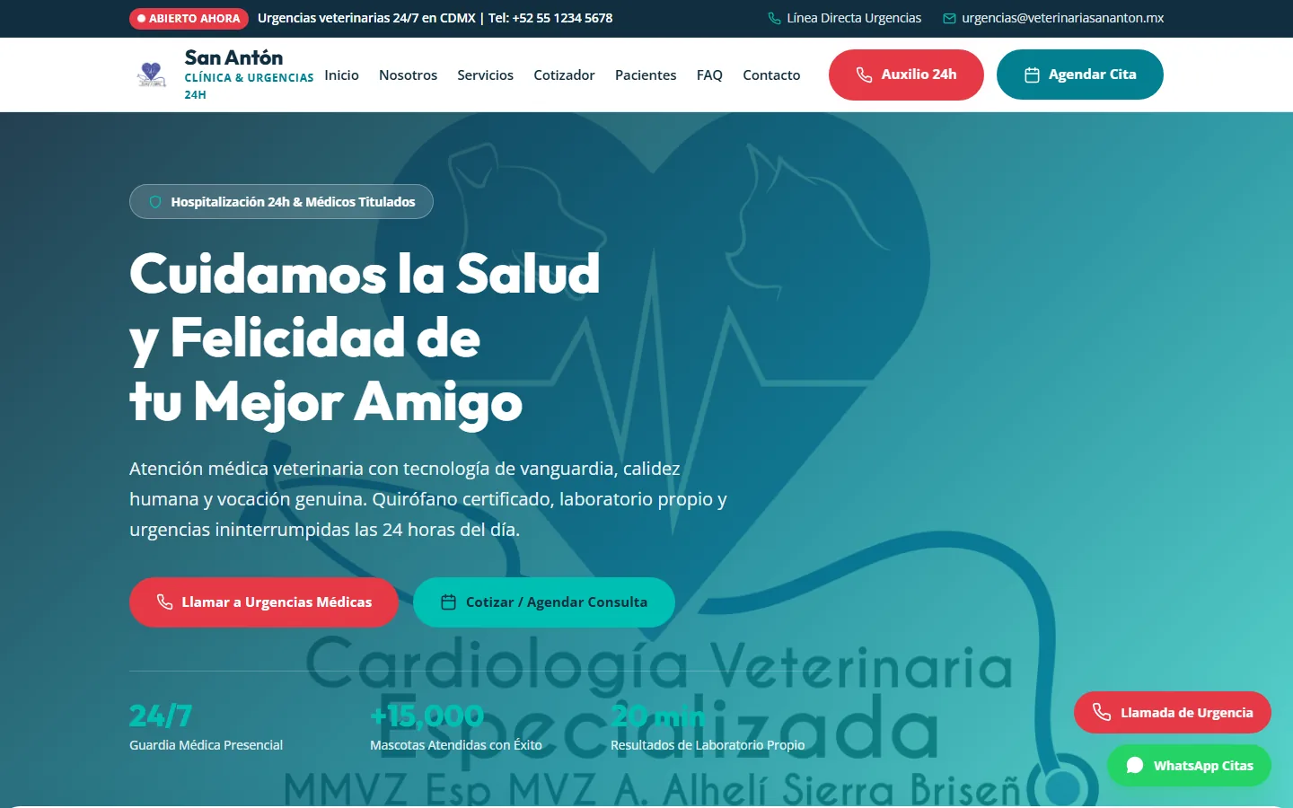 Captura de la demo Clínica Veterinaria San Antón, versión escritorio