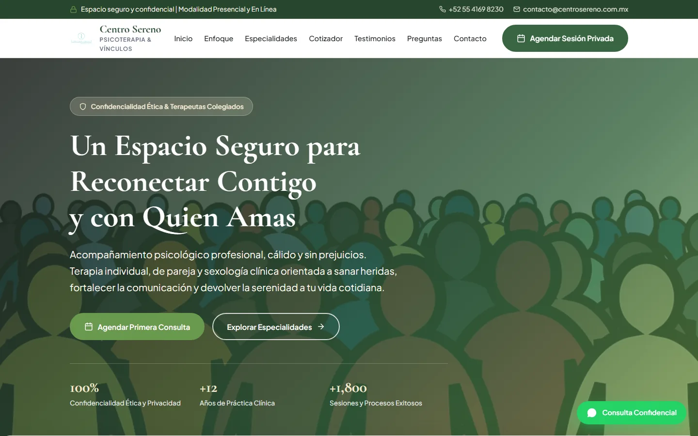 Captura de la demo Centro Sereno, versión escritorio