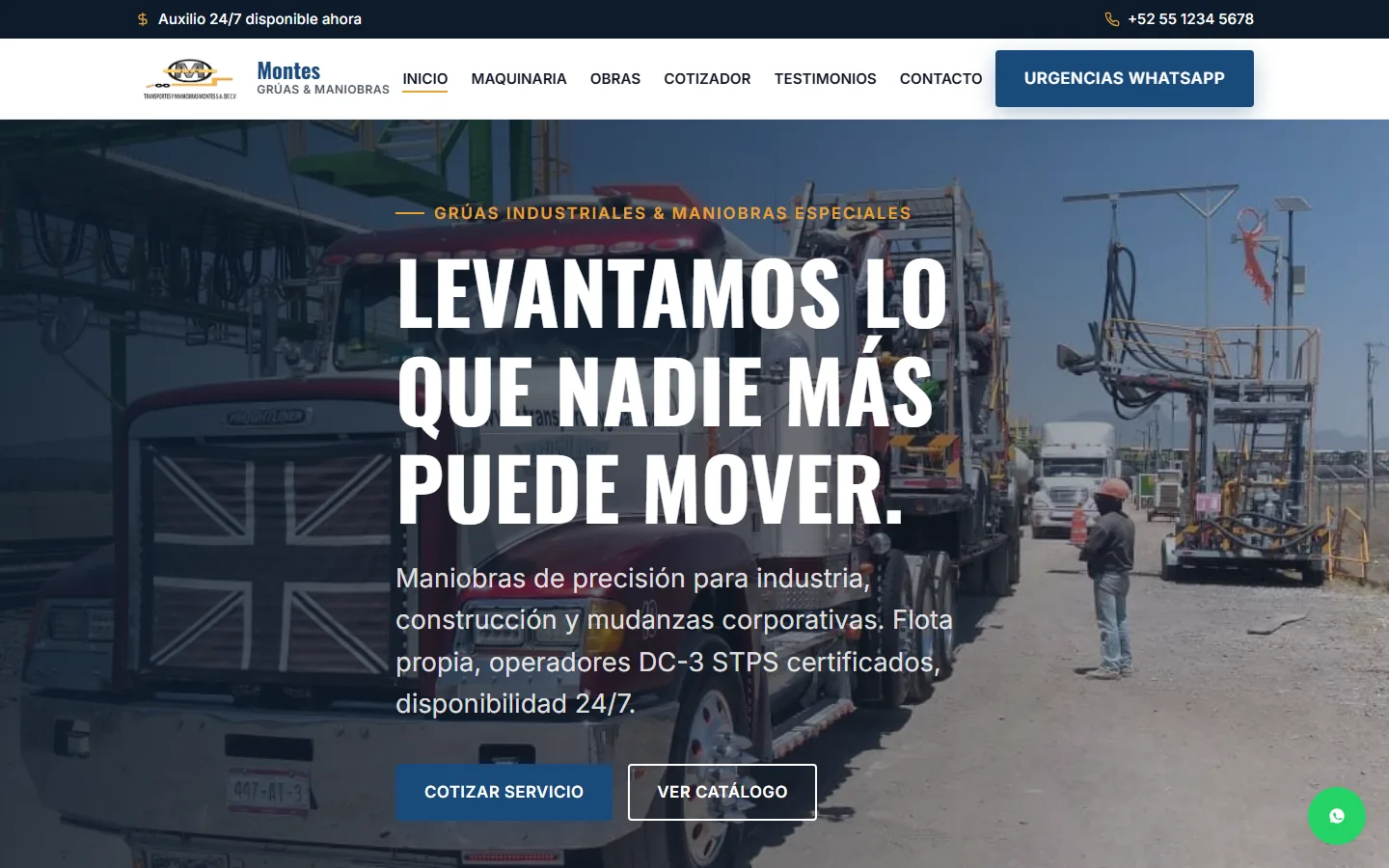 Captura de la demo Montes Grúas & Maniobras, versión escritorio