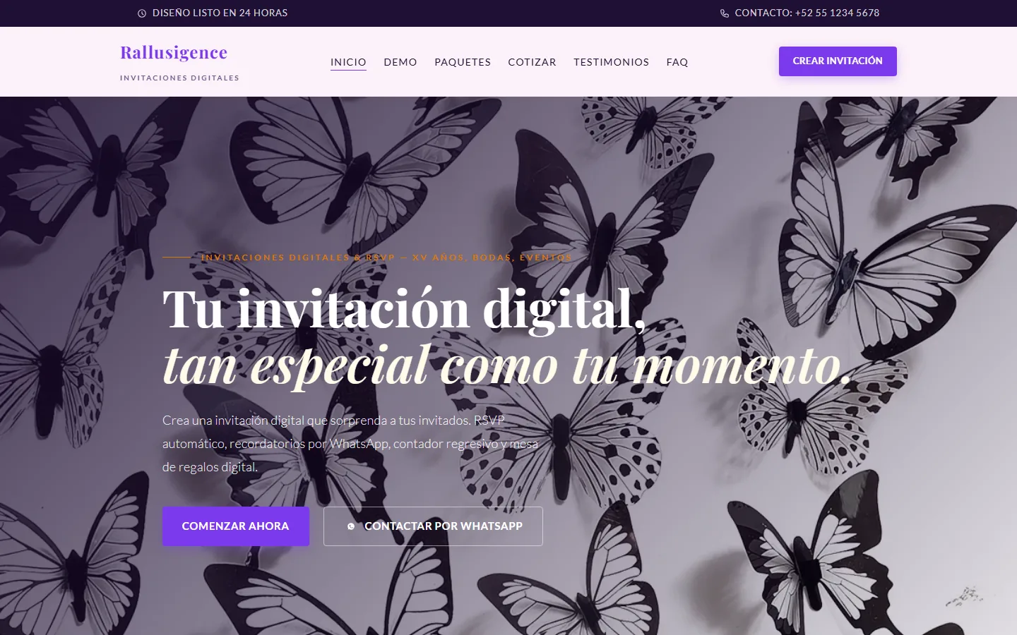 Captura de la demo Invitación Digital XV Años / Bodas, versión escritorio