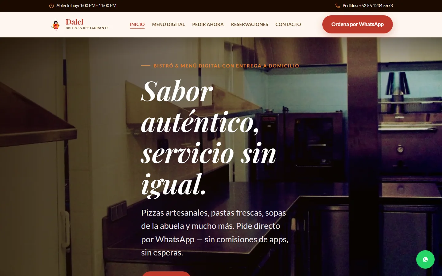 Captura de la demo Dalel Bistro, versión escritorio
